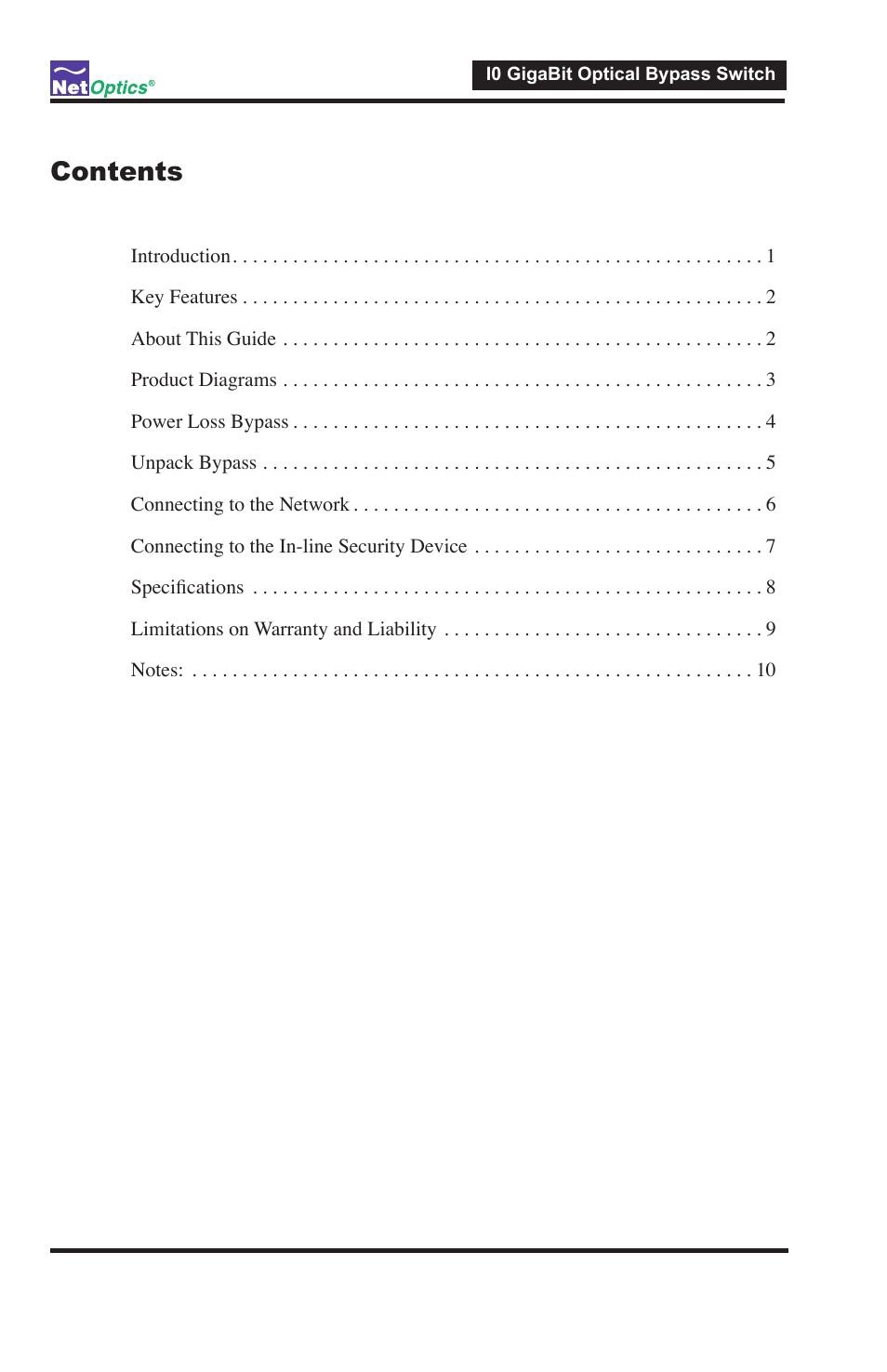 Net Optics 10 GigaBit Optical Bypass Switch User Manual | Page 3 / 16