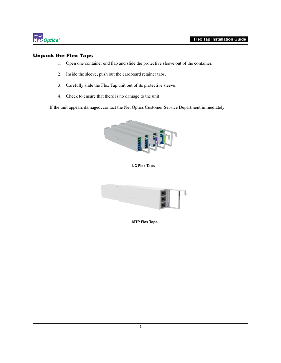 Unpack the flex taps | Net Optics Flex Tap User Manual | Page 7 / 13