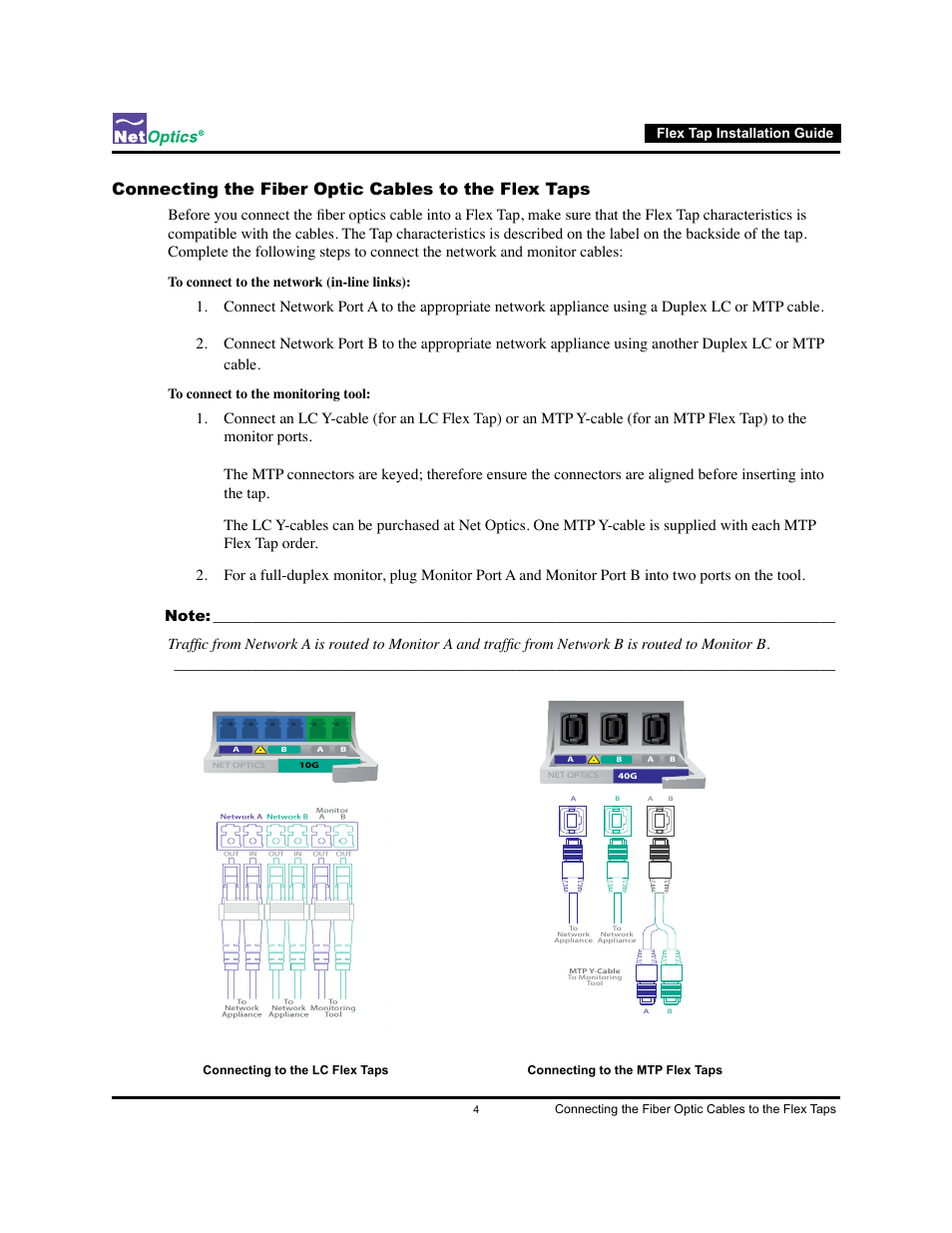 Connecting the fiber optic cables to the flex taps, Flex tap installation guide | Net Optics Flex Tap User Manual | Page 8 / 13