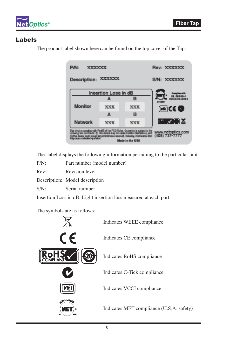 Labels | Net Optics Fiber Taps User Manual | Page 12 / 14