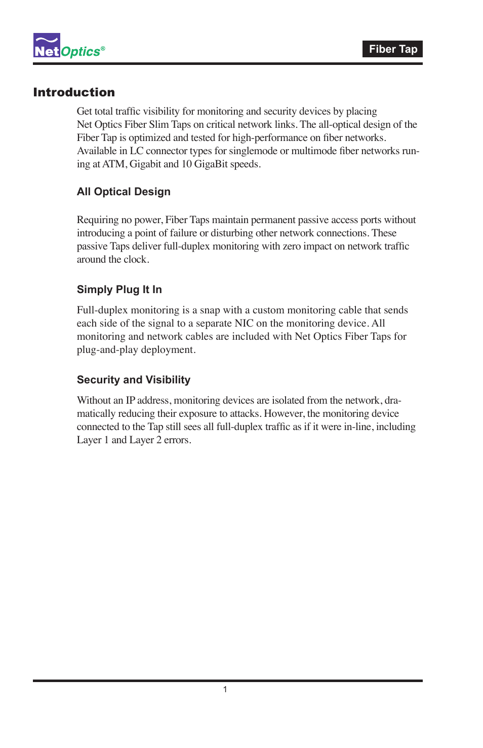 Introduction | Net Optics Fiber Taps User Manual | Page 5 / 14