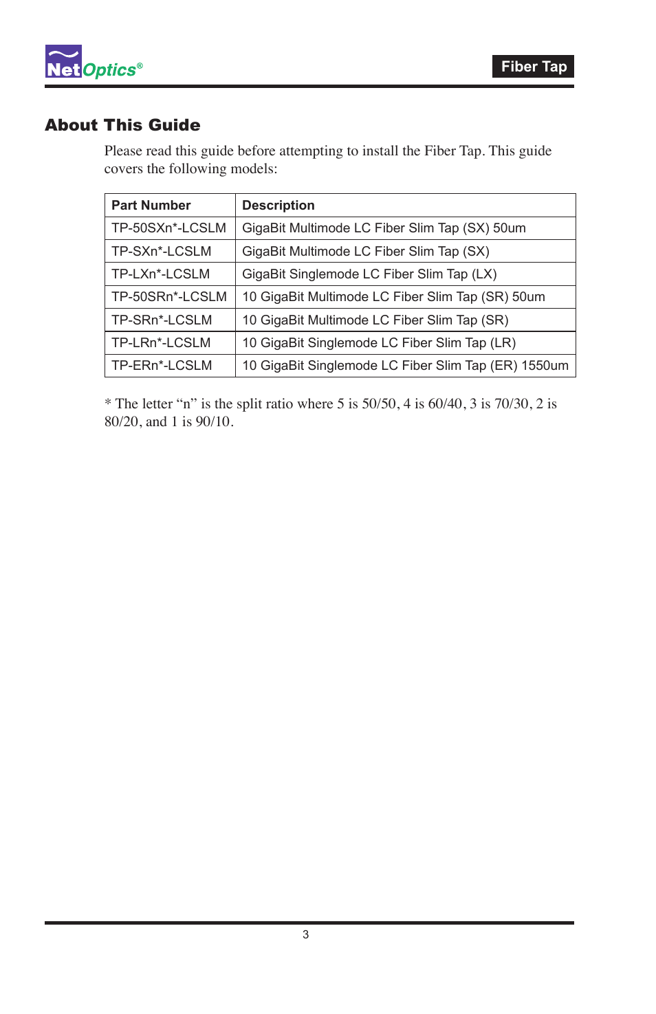 About this guide | Net Optics Fiber Taps User Manual | Page 7 / 14