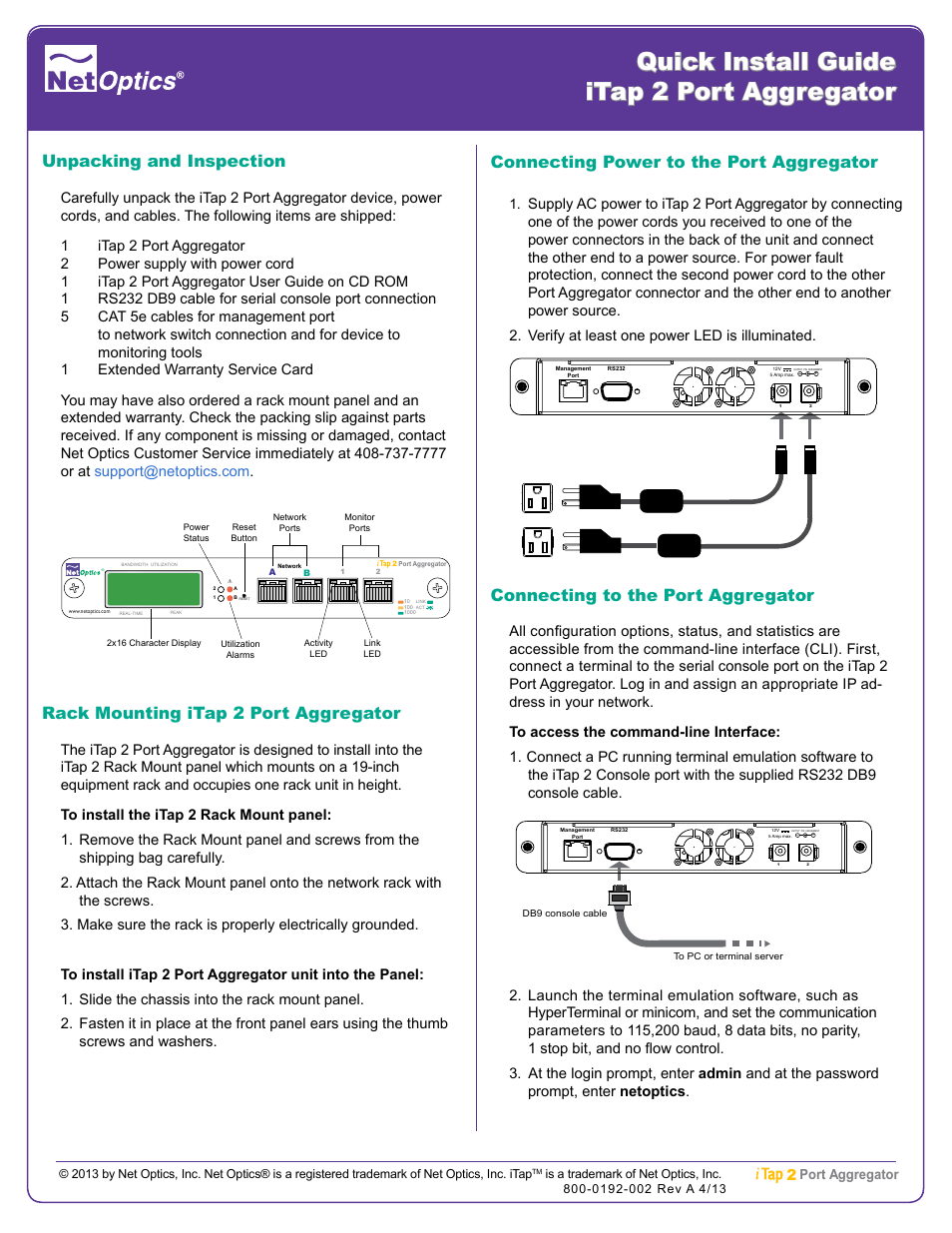 Net Optics iTap 2 Port Aggregator User Manual | 2 pages