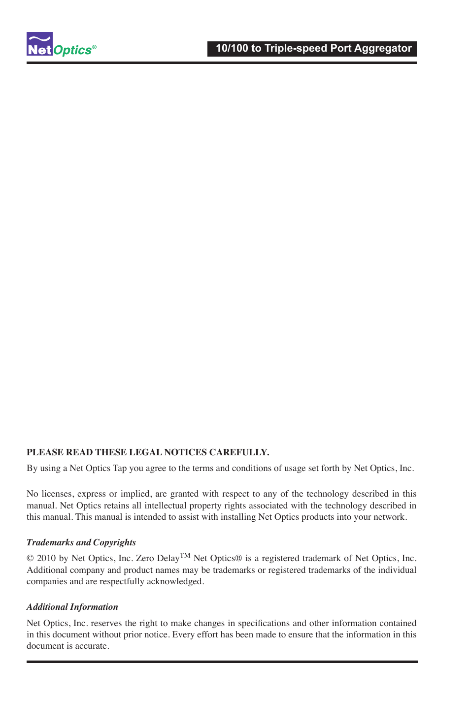 Net Optics 10_100 to Triple-speed Port Aggregator User Manual | Page 4 / 16
