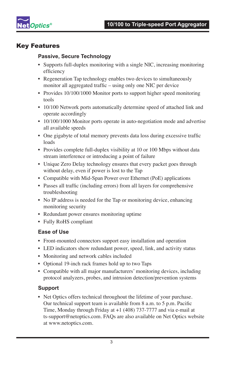 Net Optics 10_100 to Triple-speed Port Aggregator User Manual | Page 7 / 16