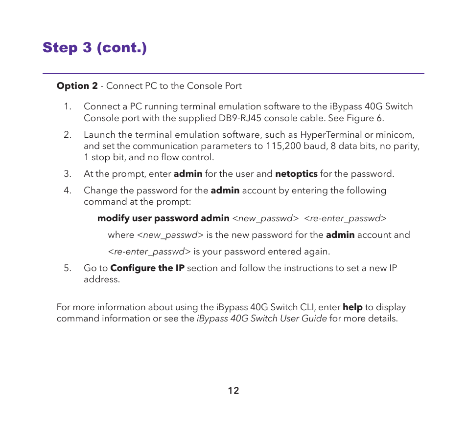 Step 3 (cont.) | Net Optics iBypass 40G User Manual | Page 12 / 20