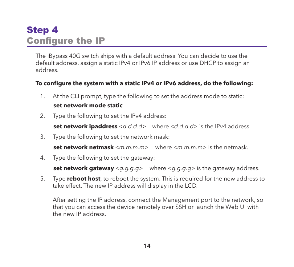 Step 4 configure the ip | Net Optics iBypass 40G User Manual | Page 14 / 20
