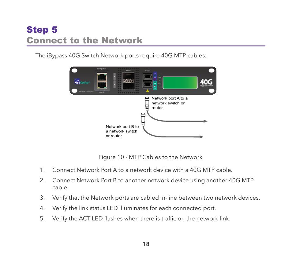 Step 5 connect to the network | Net Optics iBypass 40G User Manual | Page 18 / 20