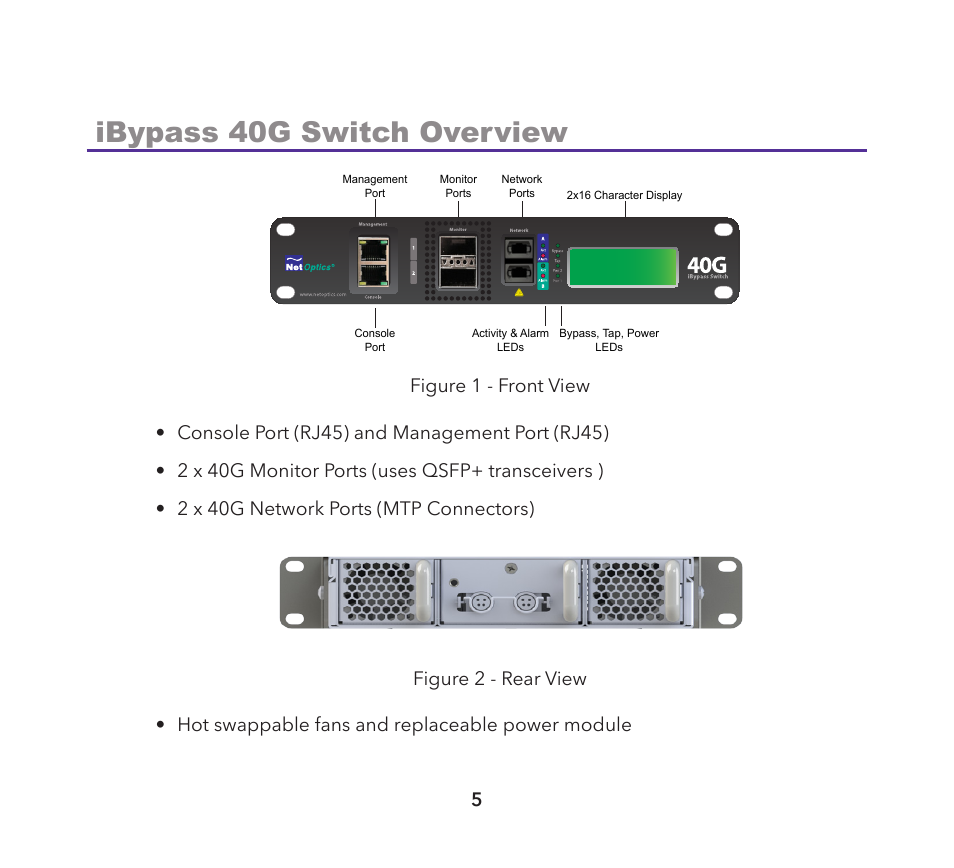 Ibypass 40g switch overview | Net Optics iBypass 40G User Manual | Page 5 / 20