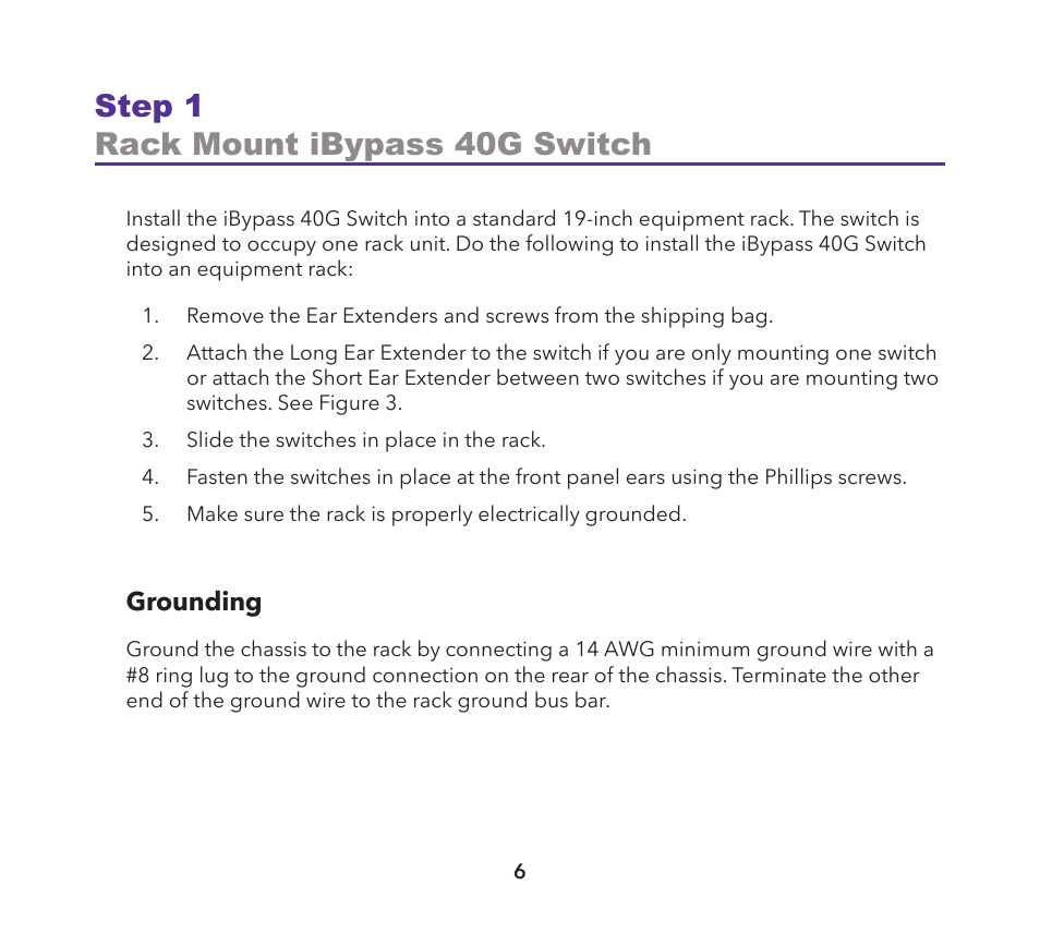 Step 1 rack mount ibypass 40g switch | Net Optics iBypass 40G User Manual | Page 6 / 20