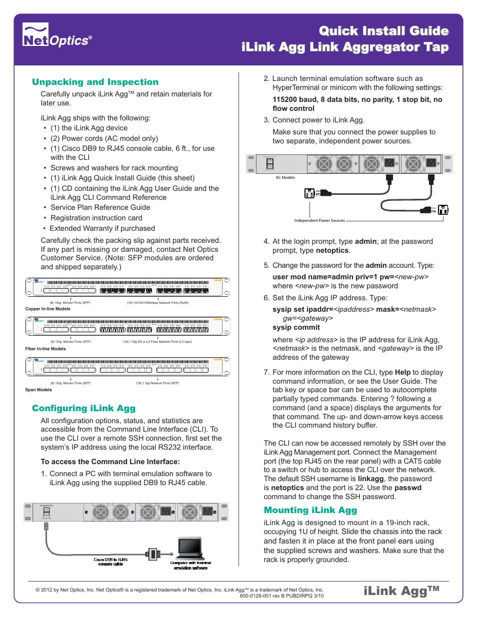 Net Optics iLink Agg Link Aggregator Tap User Manual | 2 pages