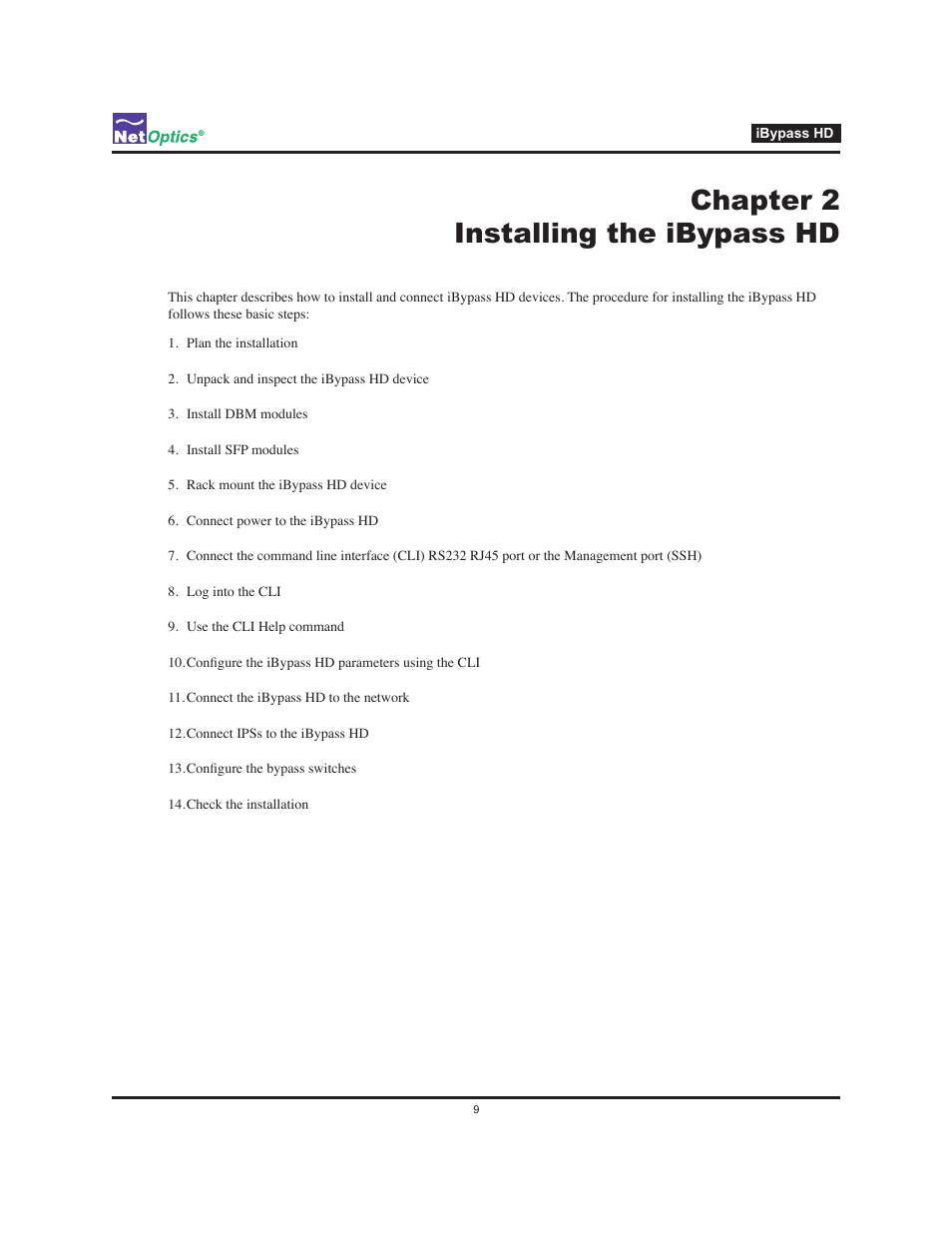 Chapter 2 installing the ibypass hd | Net Optics iBypass HD User Manual | Page 13 / 49