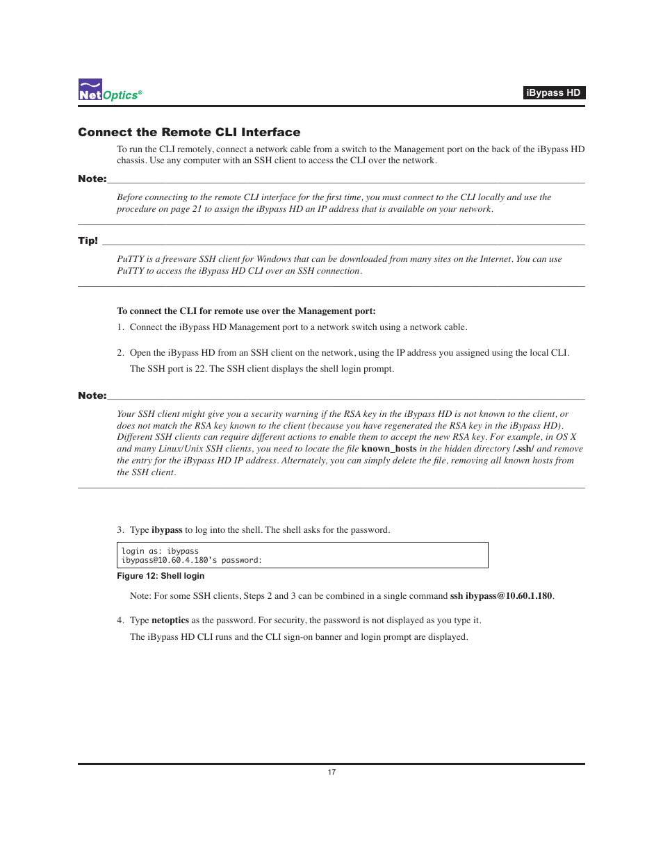 Connect the remote cli interface | Net Optics iBypass HD User Manual | Page 21 / 49