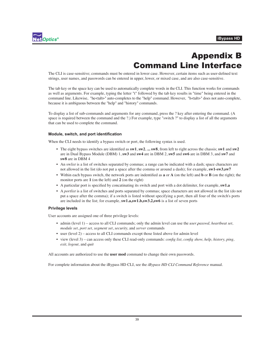 Appendix b command line interface | Net Optics iBypass HD User Manual | Page 43 / 49