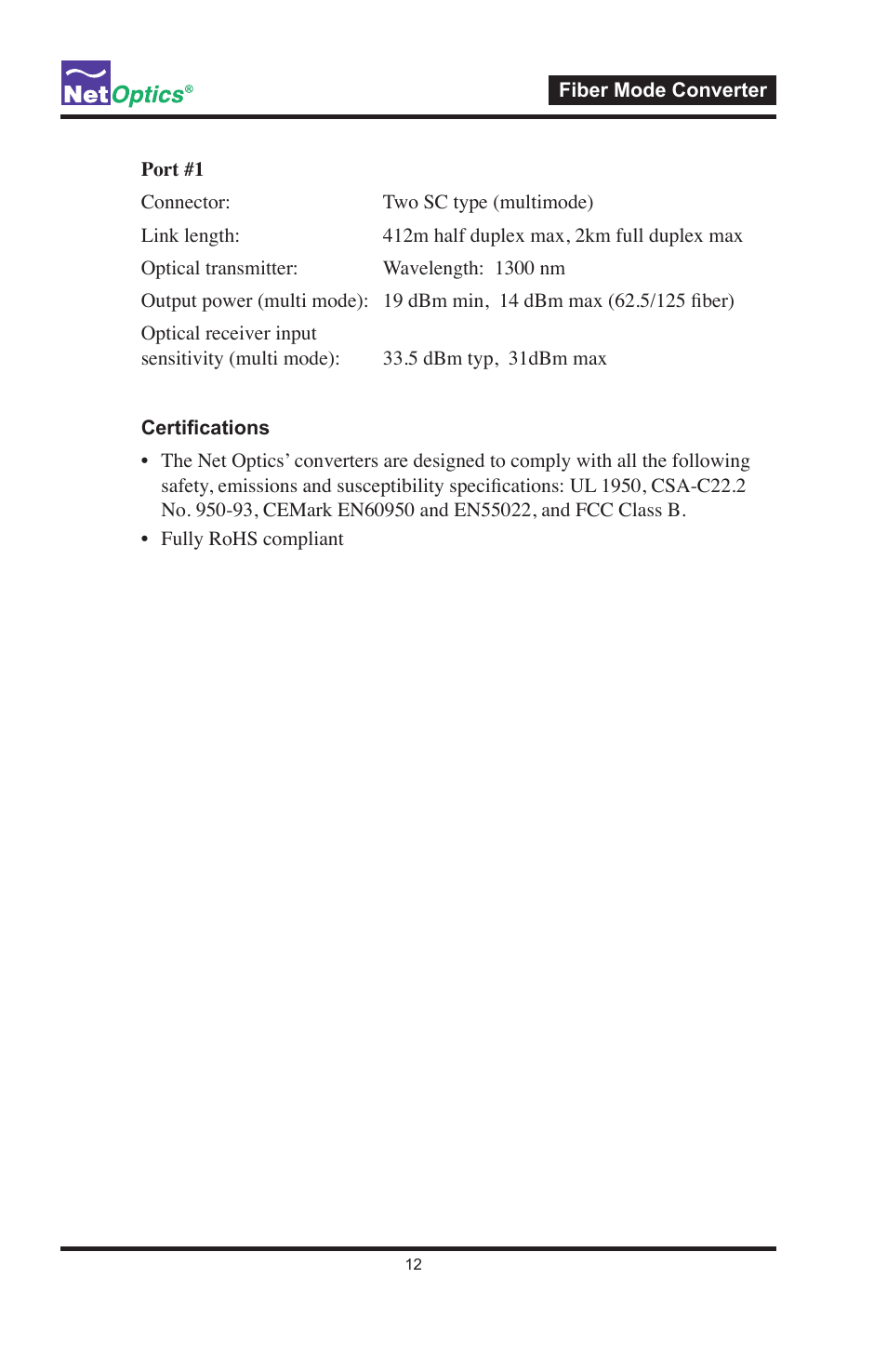 Net Optics Fiber Mode Converters User Manual | Page 16 / 20