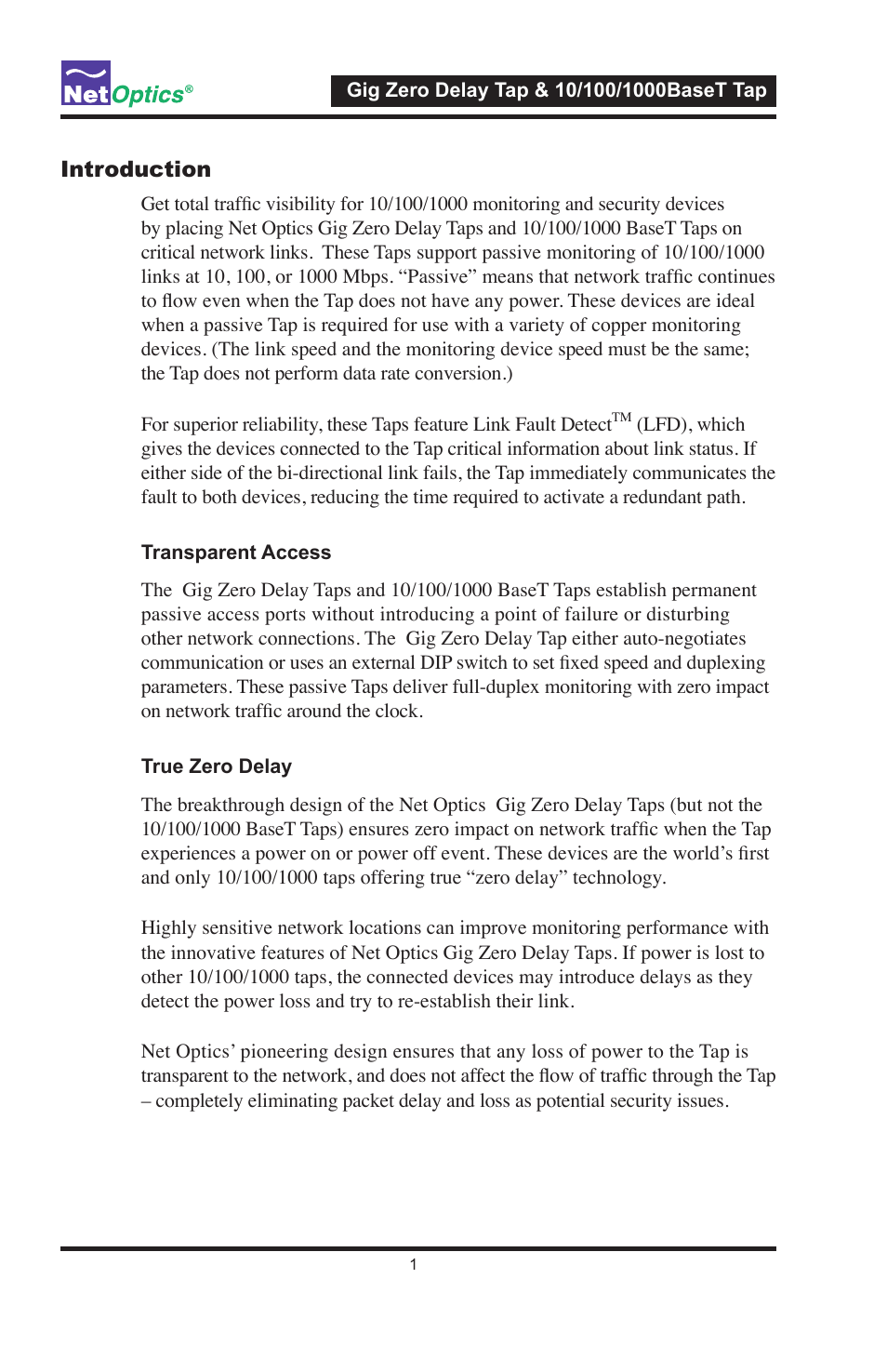 Introduction | Net Optics 10_100_1000BaseT Tap User Manual | Page 4 / 16