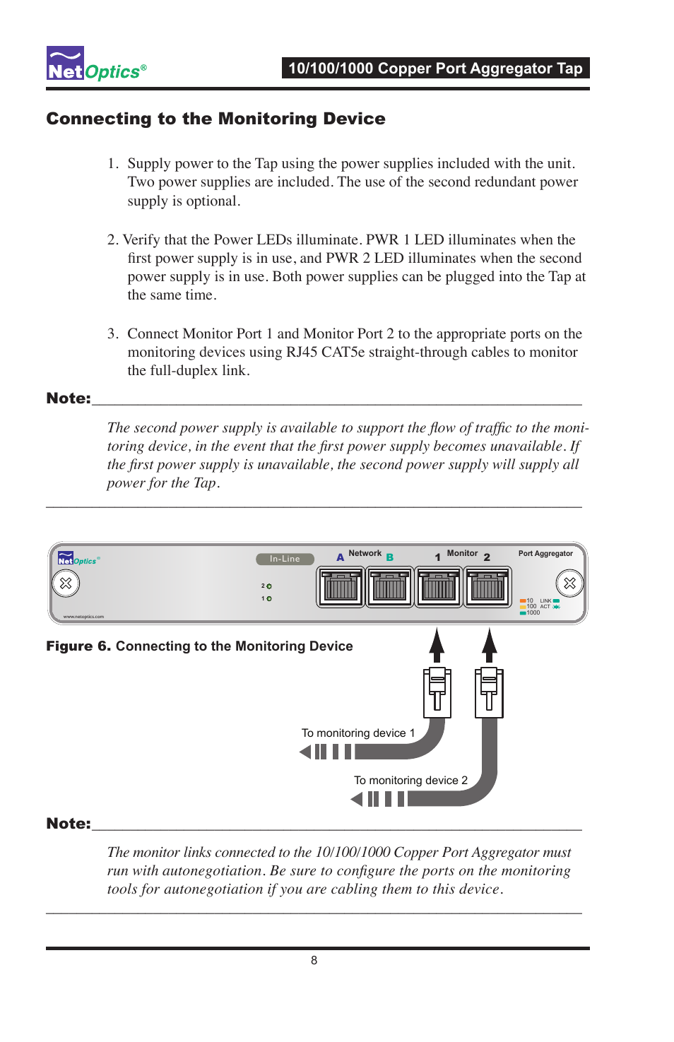 Connecting_to_the_monitoring_device | Net Optics 10_100_1000 Copper Port Aggregator User Manual | Page 12 / 16