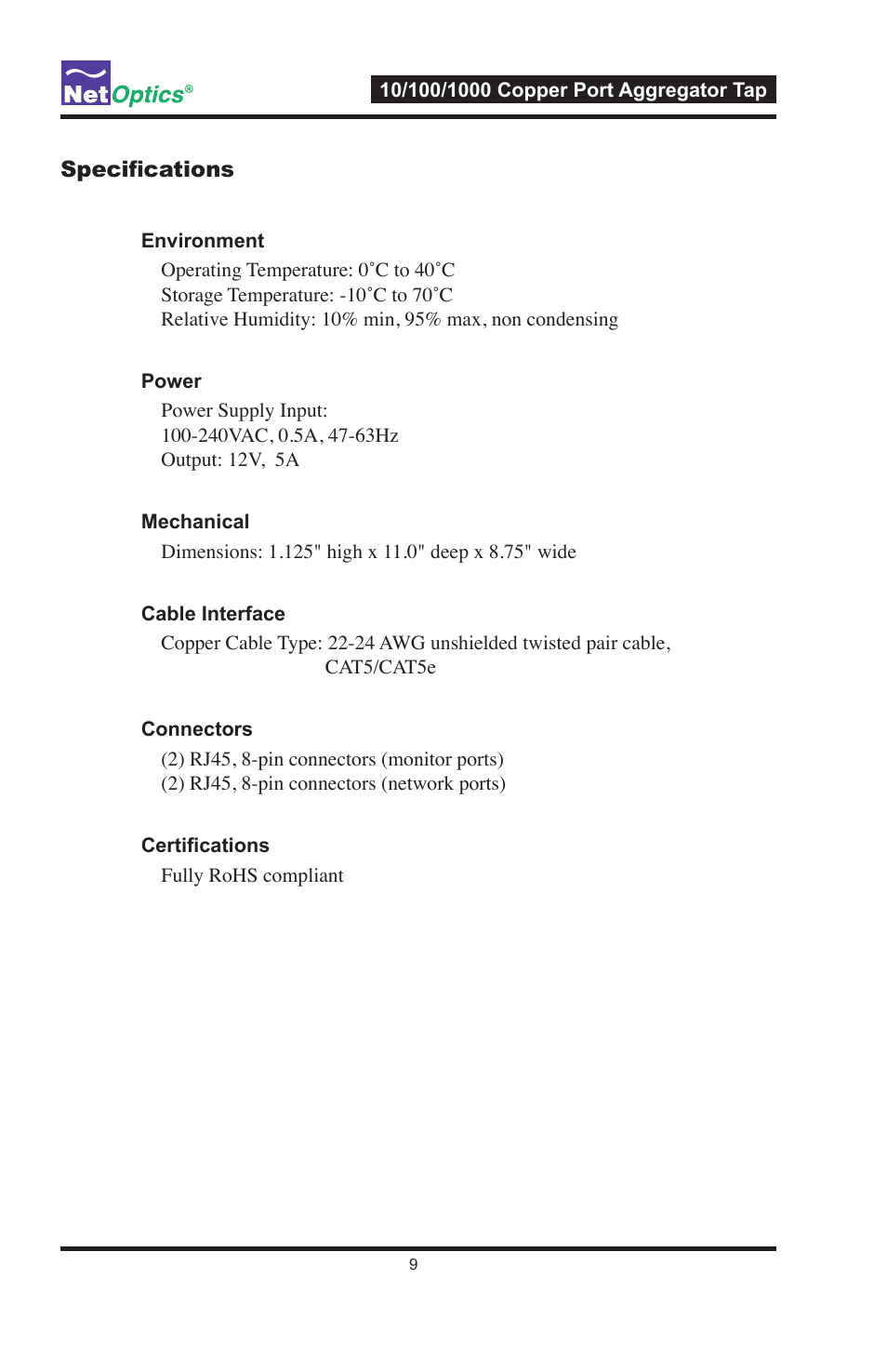Net Optics 10_100_1000 Copper Port Aggregator User Manual | Page 13 / 16