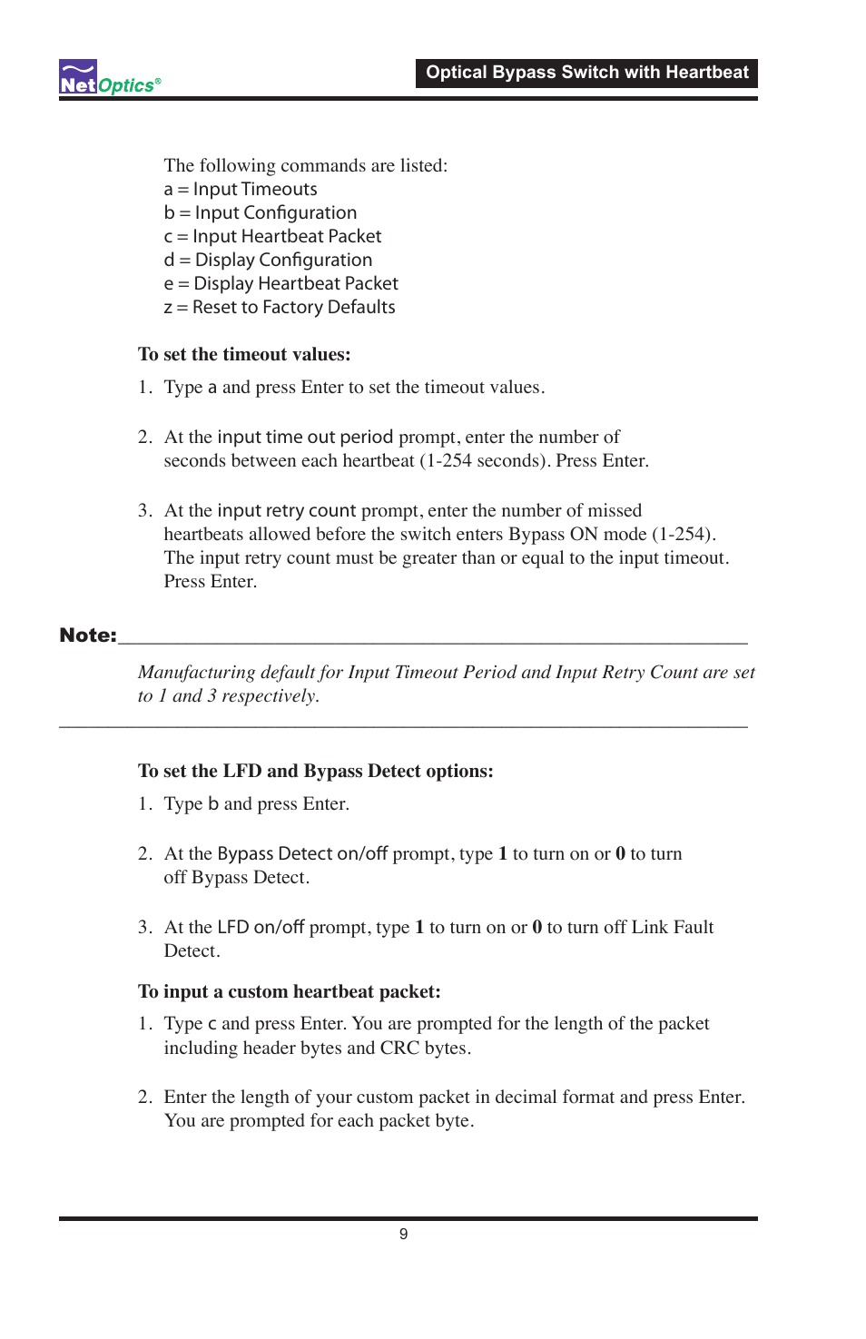 Net Optics Optical Bypass Switch w_Heartbeat User Manual | Page 13 / 20