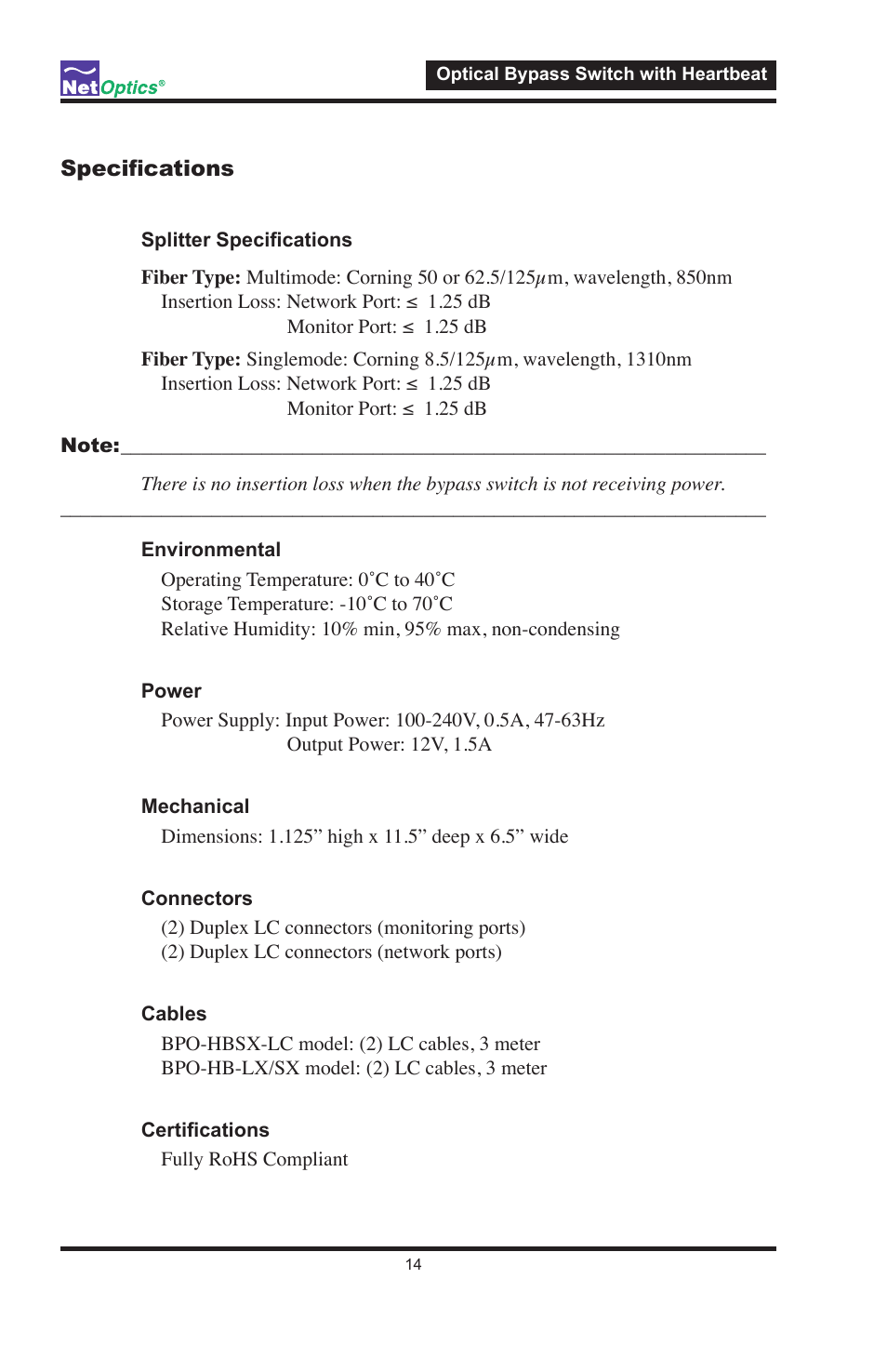 Net Optics Optical Bypass Switch w_Heartbeat User Manual | Page 18 / 20
