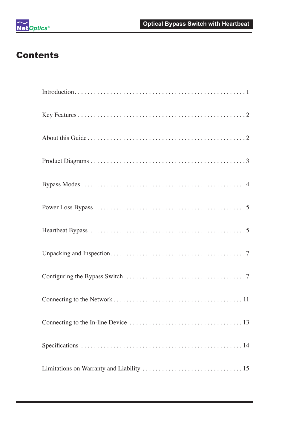 Net Optics Optical Bypass Switch w_Heartbeat User Manual | Page 3 / 20