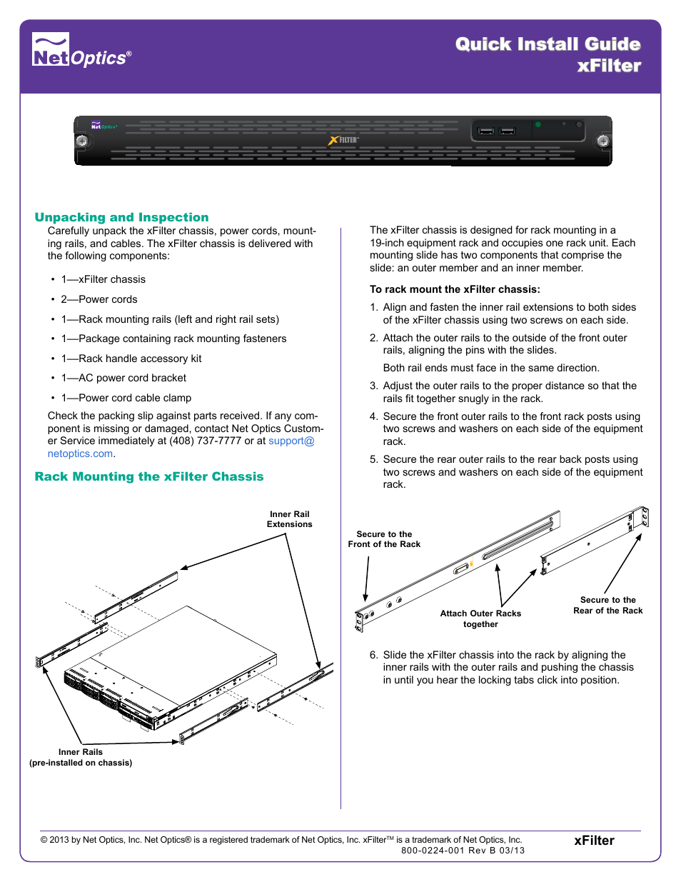 Net Optics xFilter User Manual | 2 pages