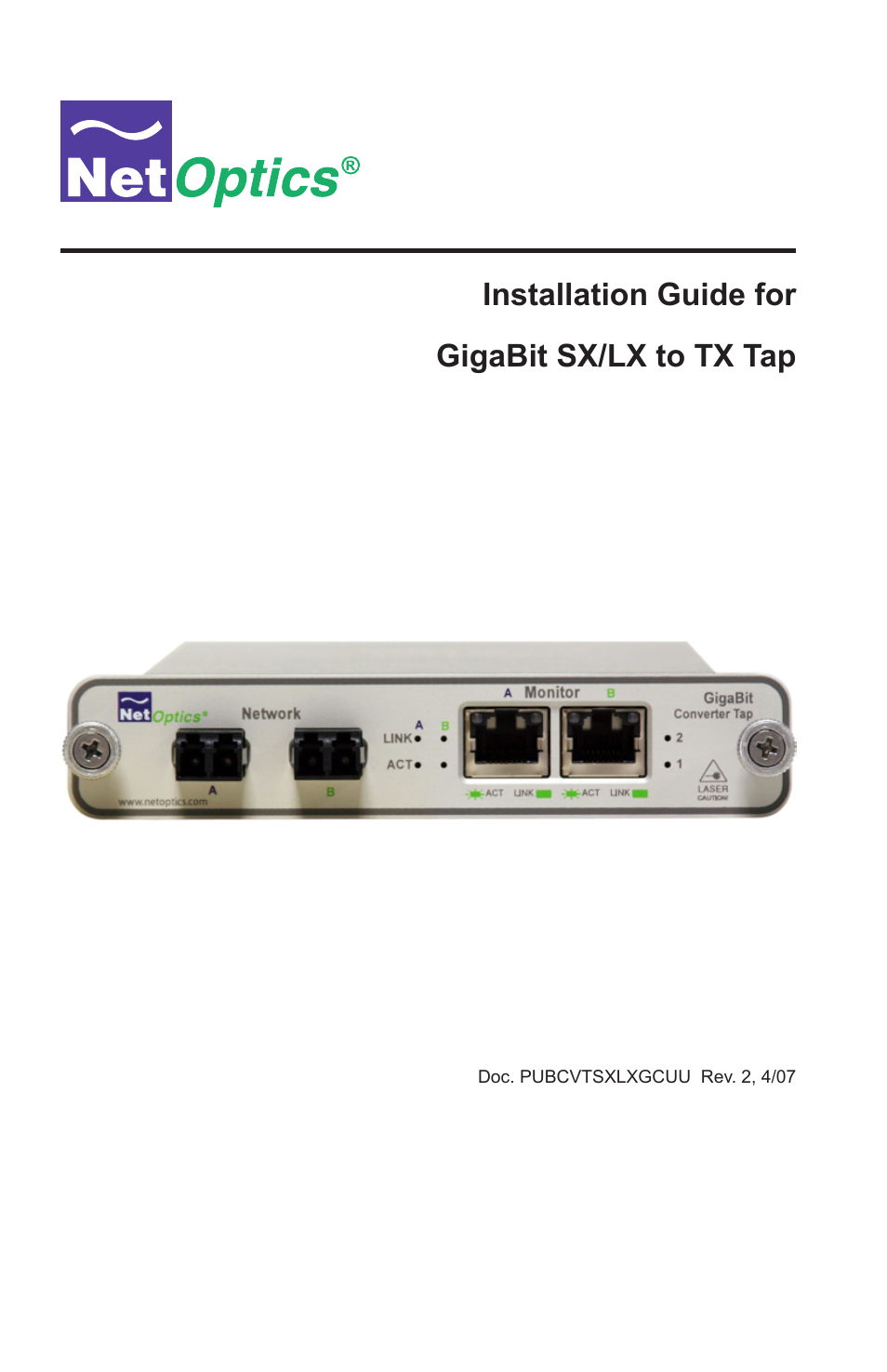 Net Optics GigaBit SX_LX to TX Tap User Manual | 16 pages