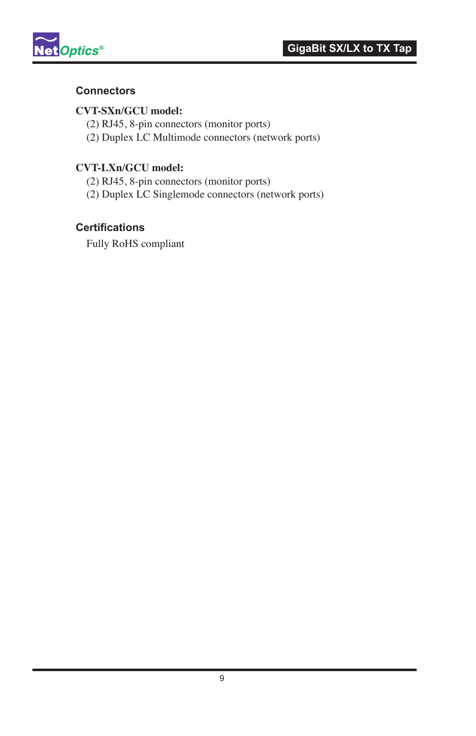 Net Optics GigaBit SX_LX to TX Tap User Manual | Page 13 / 16