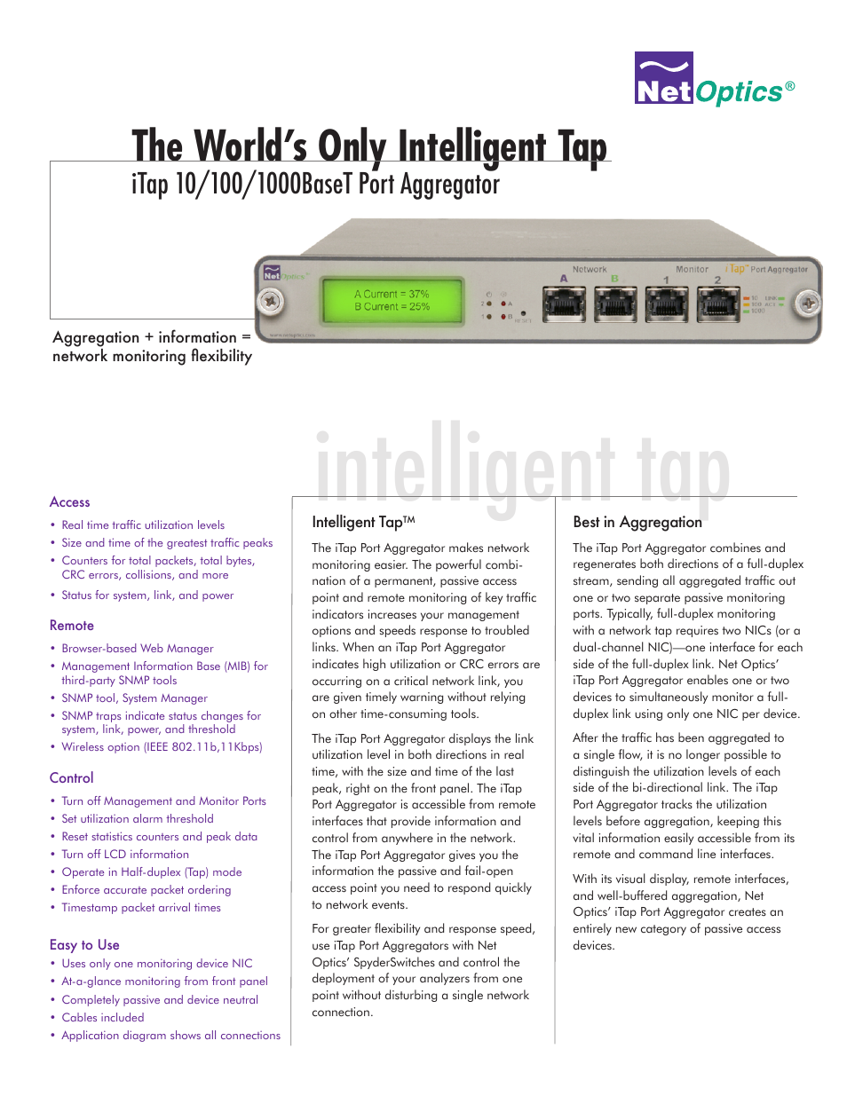 Net Optics iTap 10_100_1000BaseT Port Aggregator User Manual | 8 pages