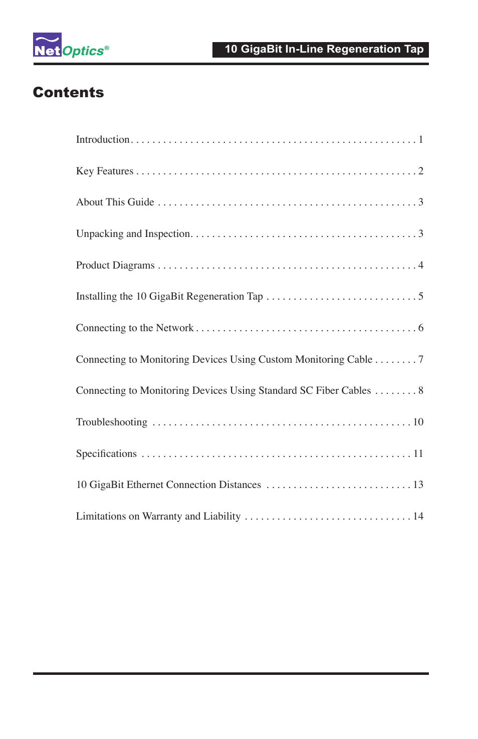 Net Optics 10 GigaBit In-Line Regeneration Taps User Manual | Page 3 / 20