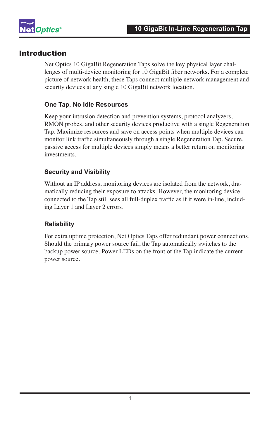 Net Optics 10 GigaBit In-Line Regeneration Taps User Manual | Page 5 / 20