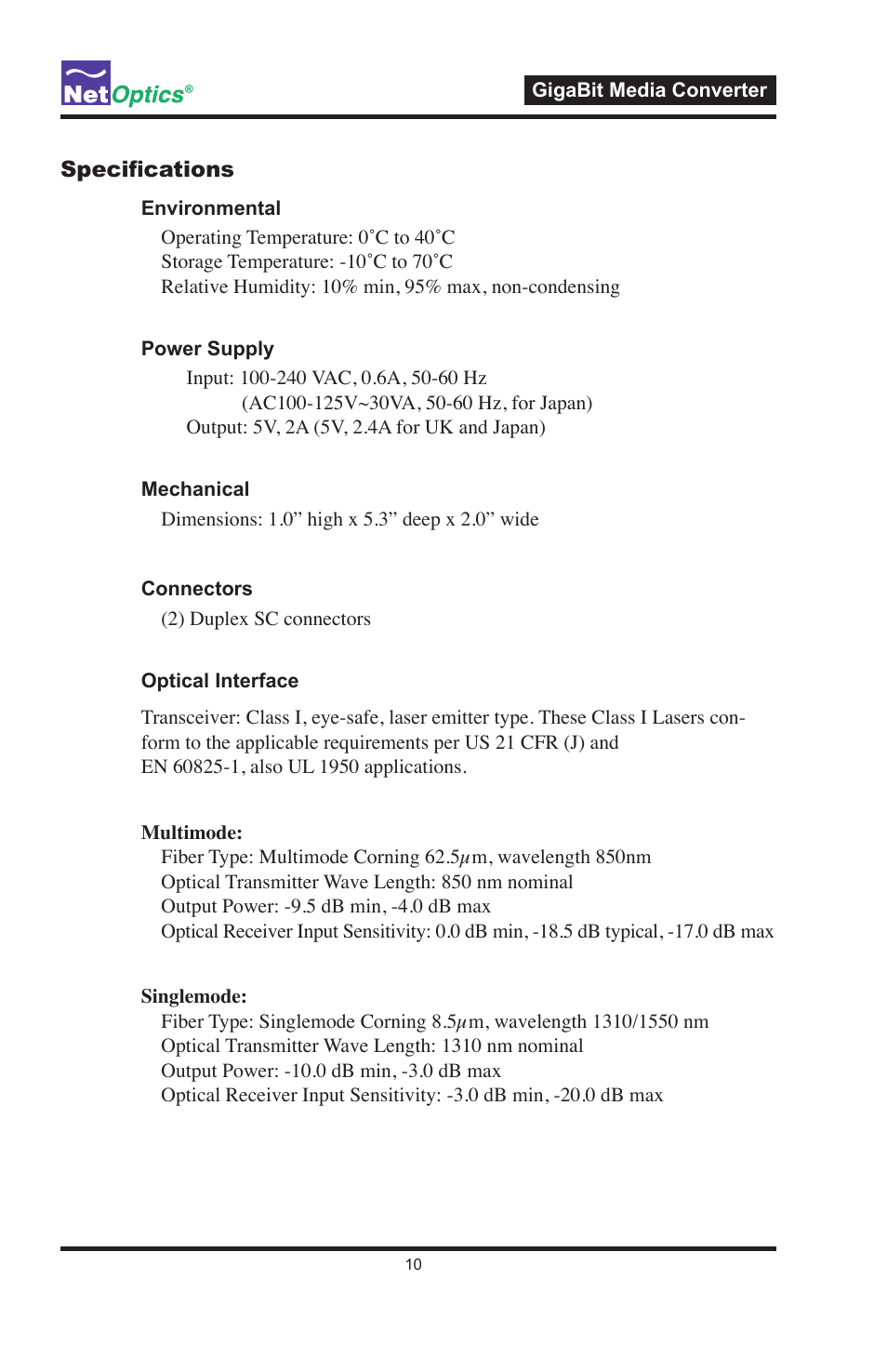 Net Optics GigaBit Media Converters User Manual | Page 14 / 20