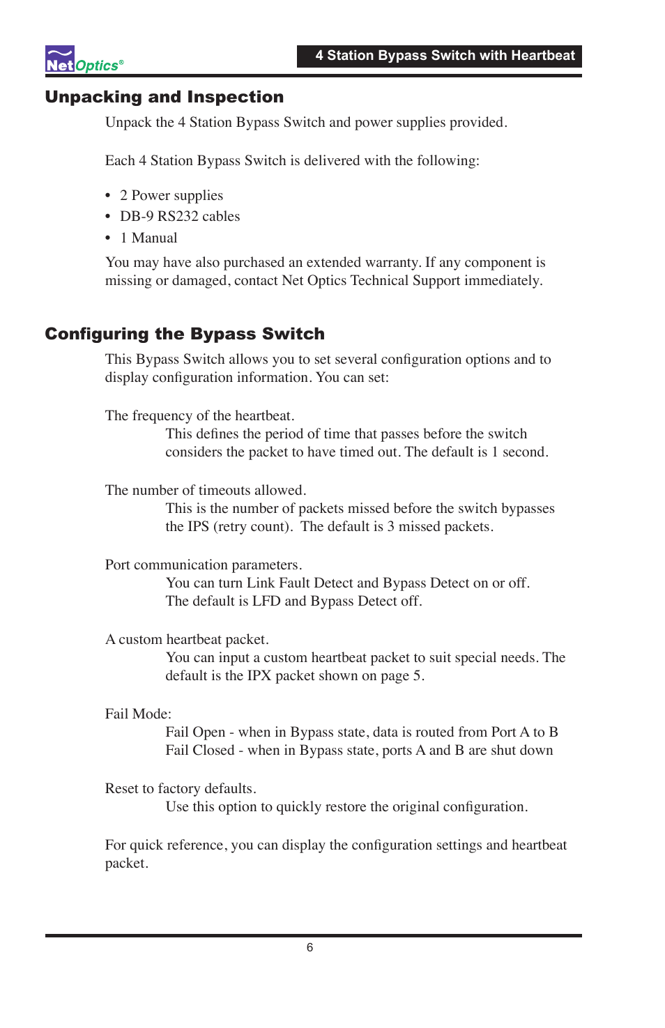 Net Optics 4 Station Bypass Switch w_Heartbeat User Manual | Page 10 / 20
