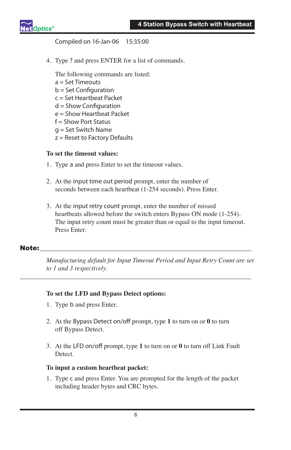 Net Optics 4 Station Bypass Switch w_Heartbeat User Manual | Page 12 / 20
