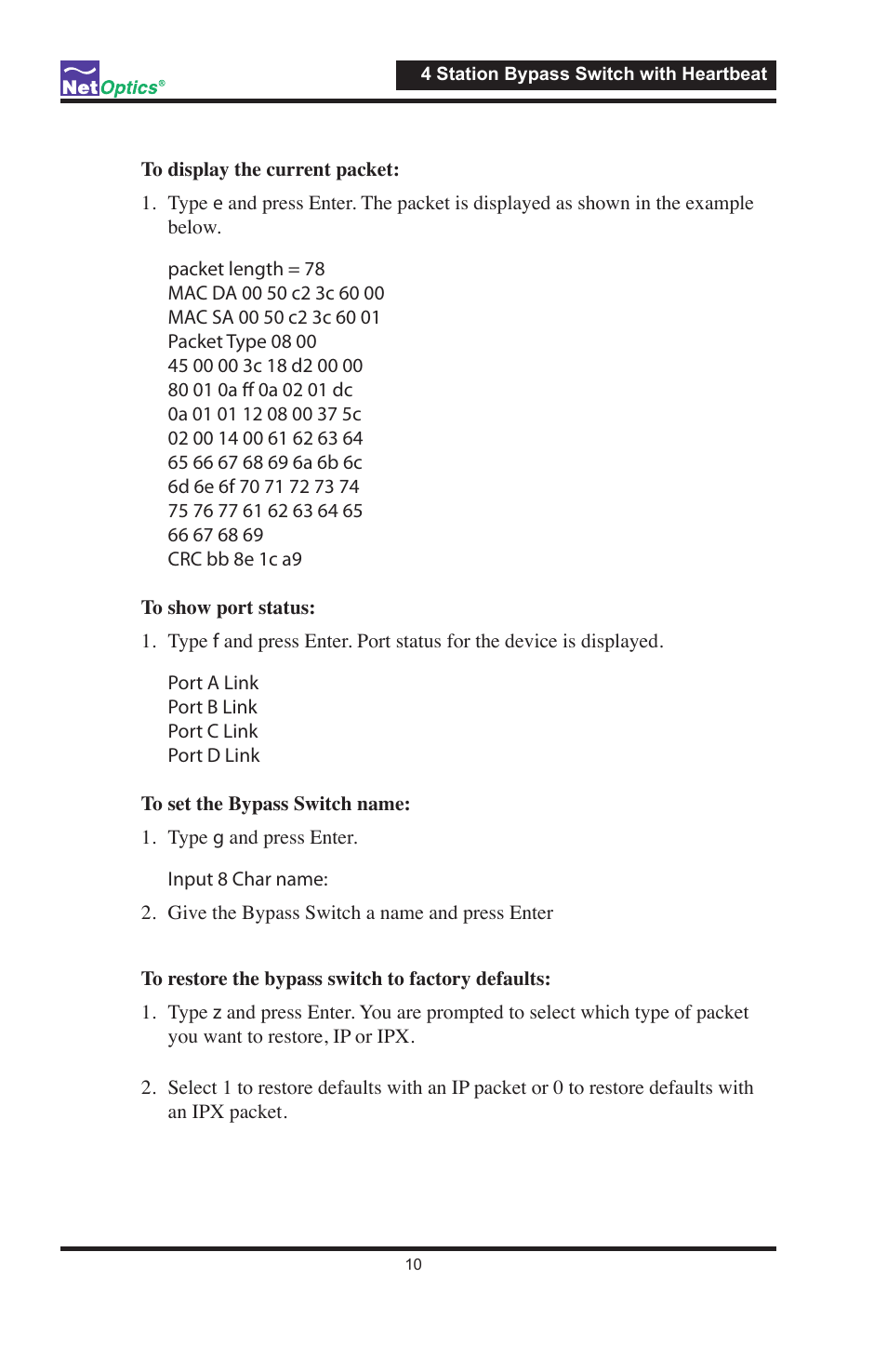 Net Optics 4 Station Bypass Switch w_Heartbeat User Manual | Page 14 / 20