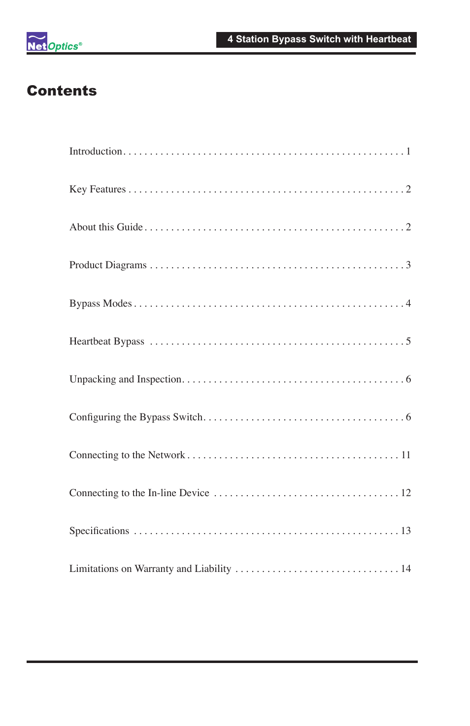 Net Optics 4 Station Bypass Switch w_Heartbeat User Manual | Page 3 / 20
