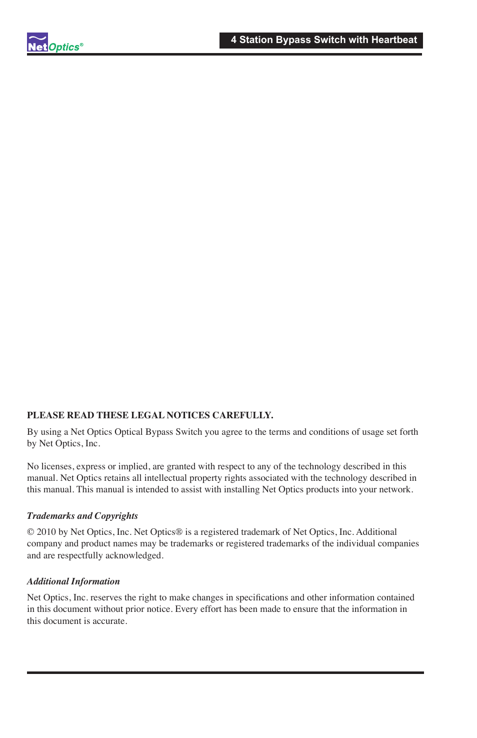 Net Optics 4 Station Bypass Switch w_Heartbeat User Manual | Page 4 / 20