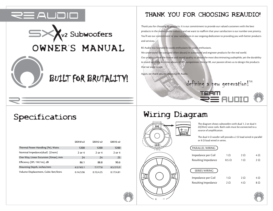 RE Audio SXX v2 series User Manual | 2 pages