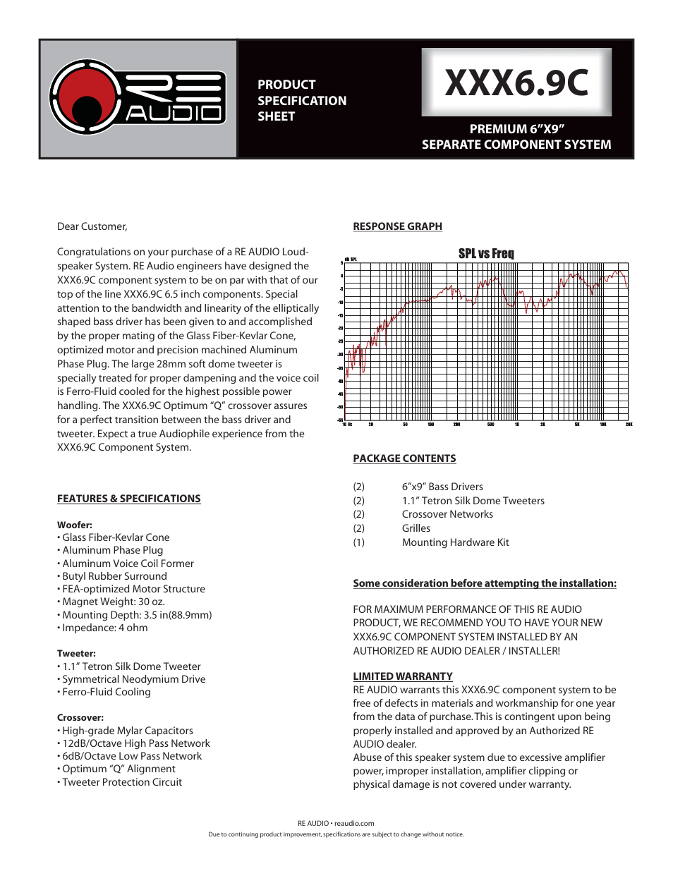 RE Audio XXX6.9C User Manual | 1 page