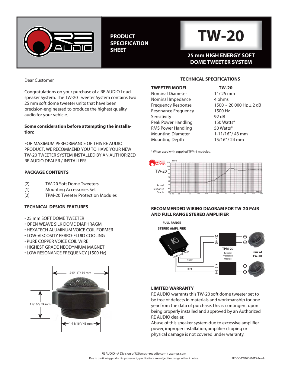 RE Audio TW-20 User Manual | 1 page
