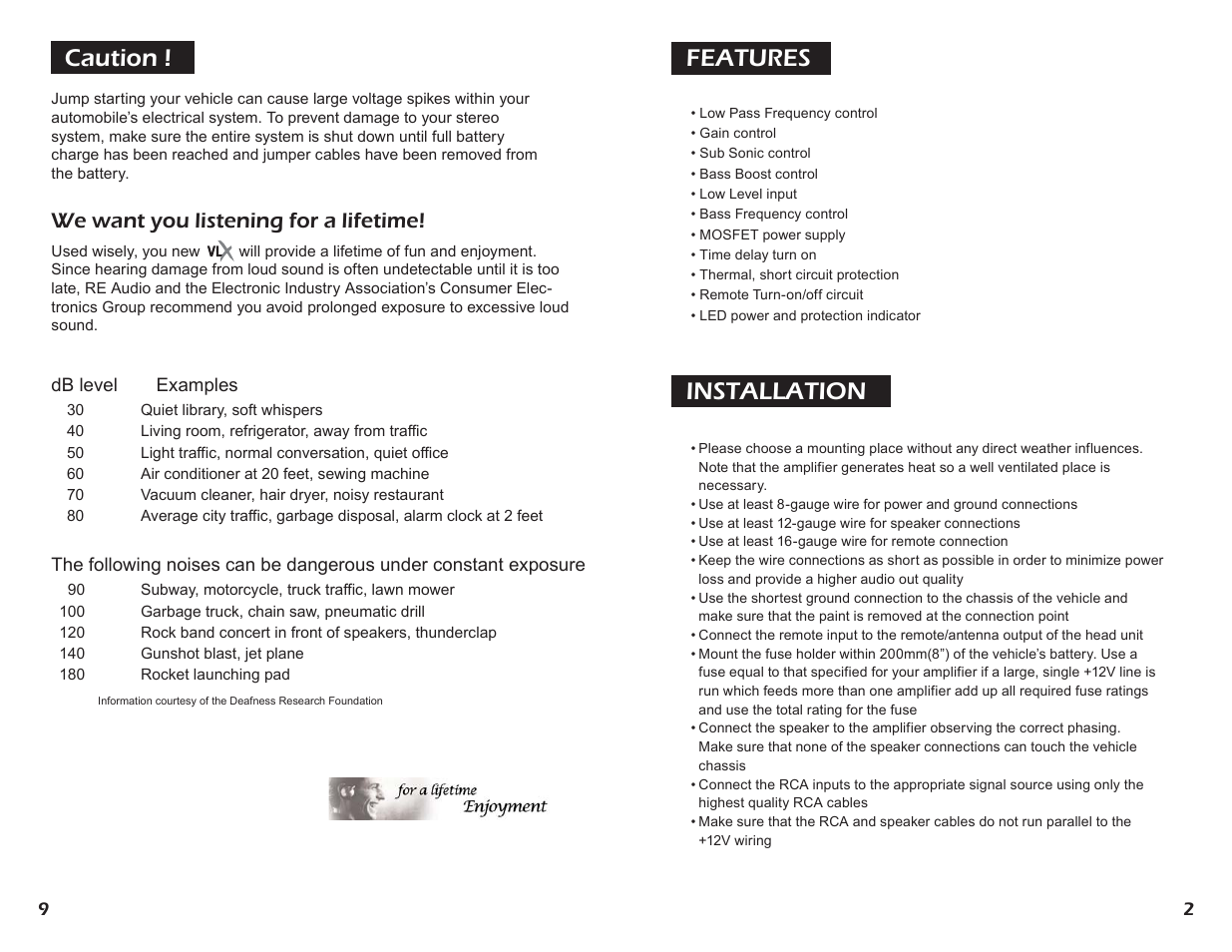 Installation, Features, Caution | We want you listening for a lifetime | RE Audio ZTX v2 series User Manual | Page 3 / 6