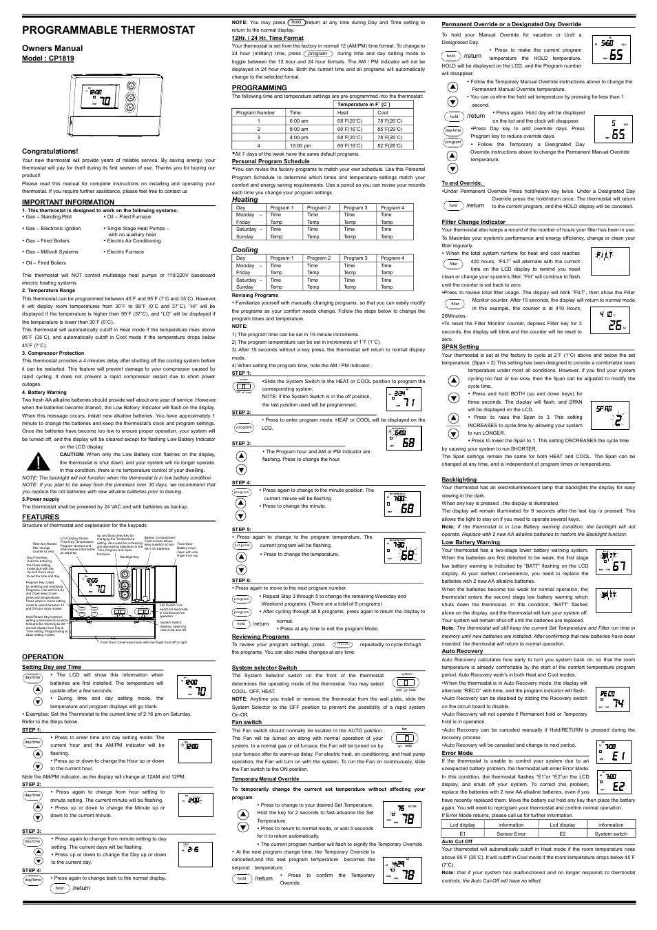 Comfort Stat CP1819 User Manual | 2 pages