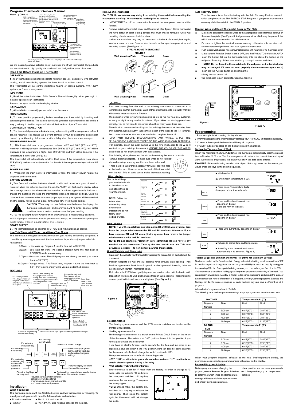 Comfort Stat CP1820 User Manual | 2 pages