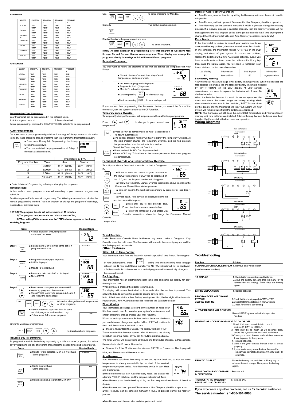 Other features, Wiring diagrams troubleshooting | Comfort Stat CP1820 User Manual | Page 2 / 2