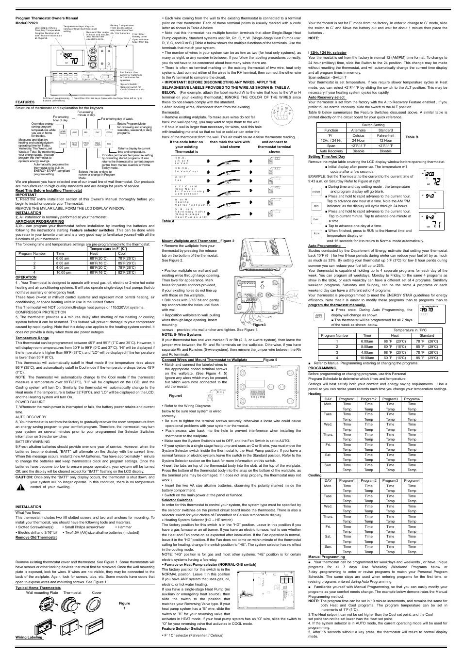 Comfort Stat CP2020 User Manual | 2 pages