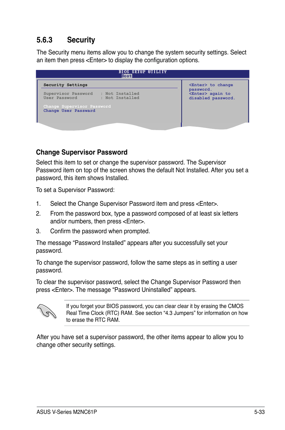 3 security, Change supervisor password | Asus V3-M2NC61P User Manual | Page 101 / 104