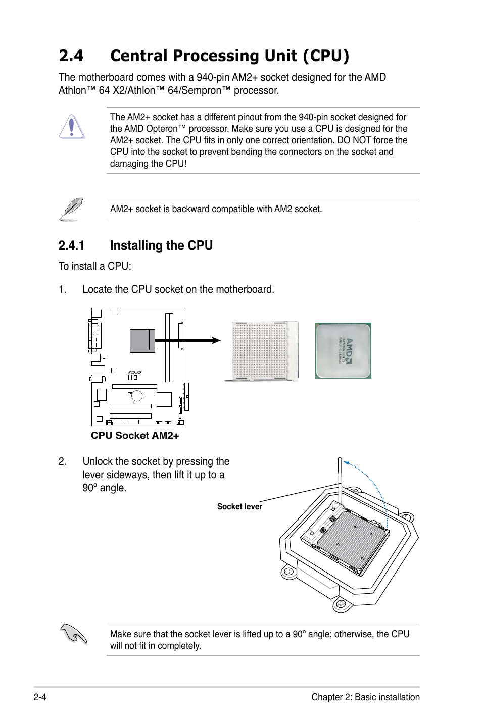 4 central processing unit (cpu), 1 installing the cpu | Asus V3-M2NC61P User Manual | Page 22 / 104