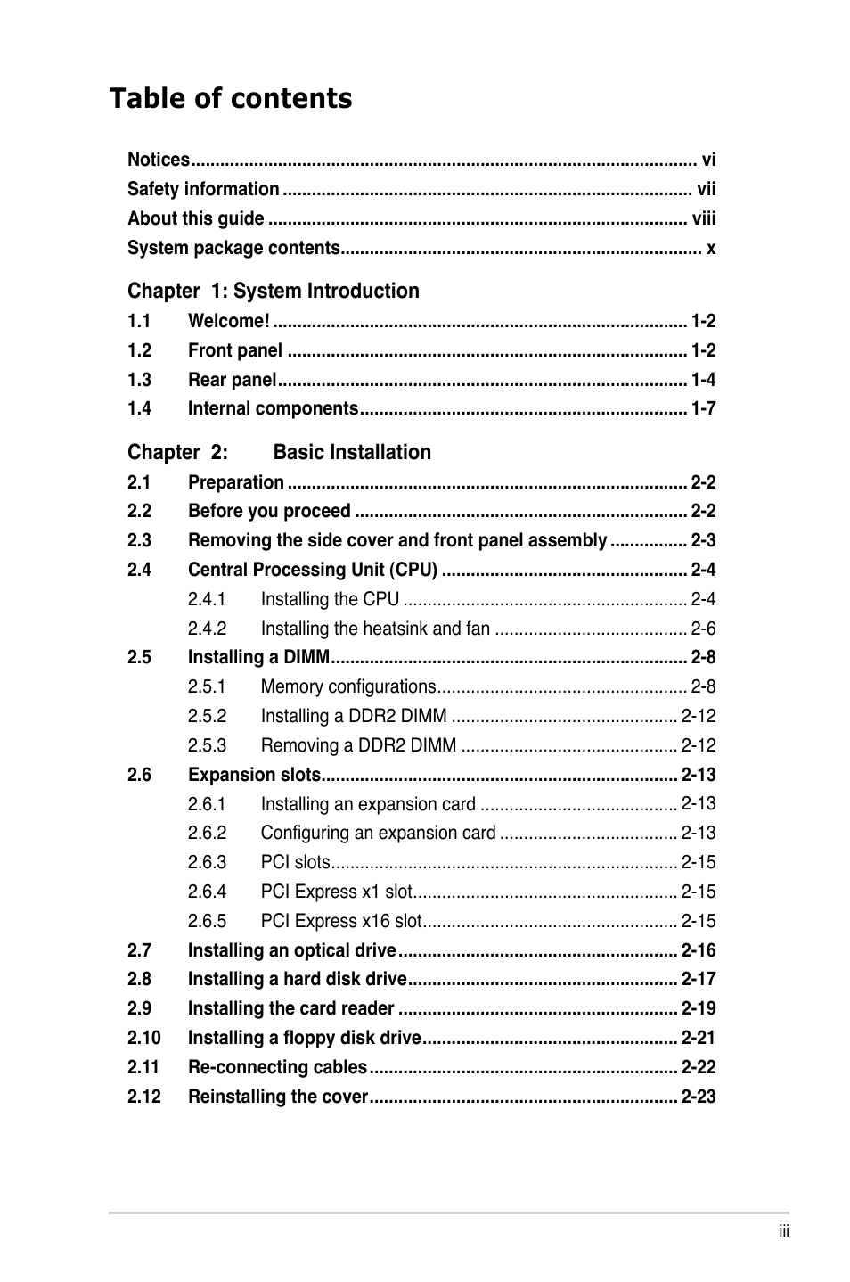 Asus V3-M2NC61P User Manual | Page 3 / 104