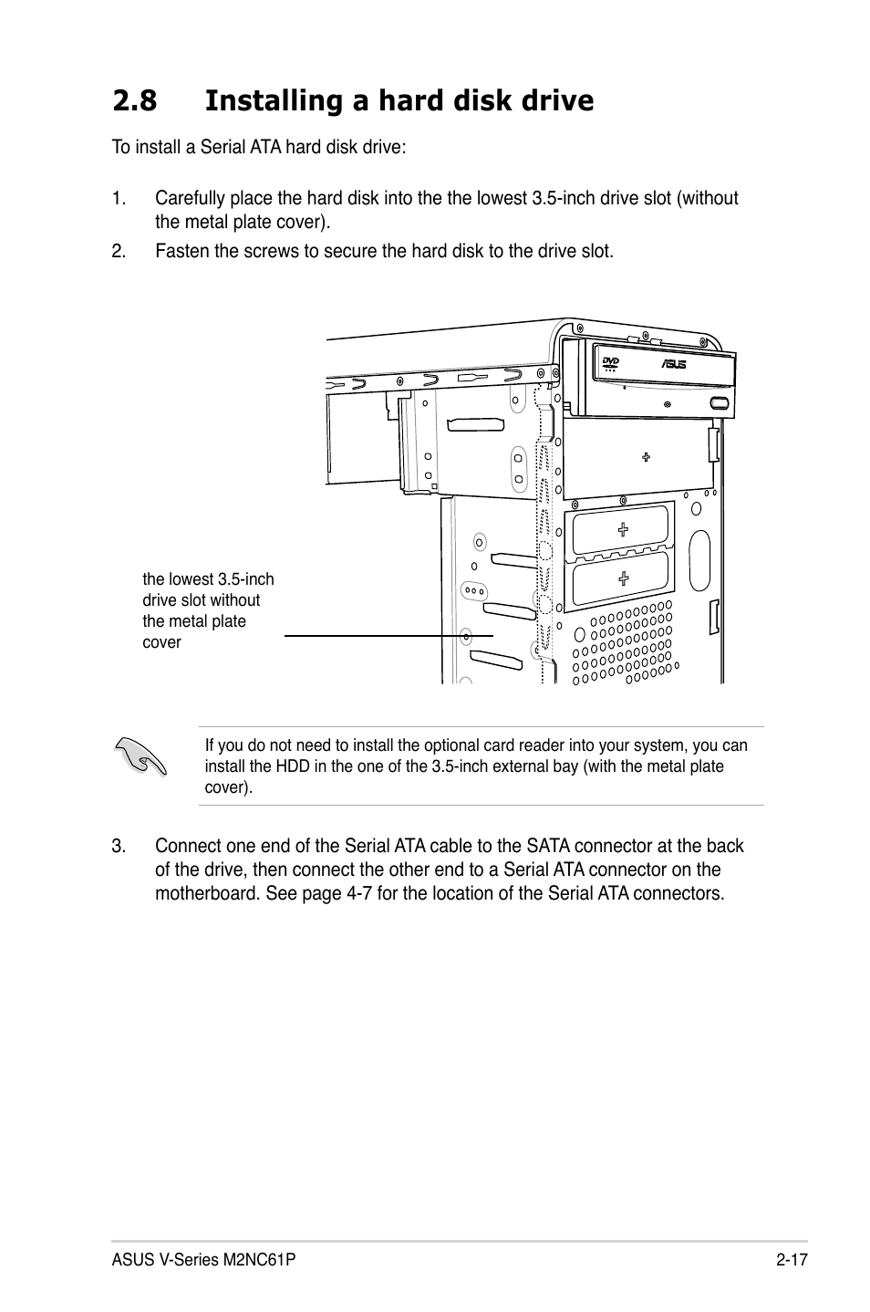 8 installing a hard disk drive | Asus V3-M2NC61P User Manual | Page 35 / 104