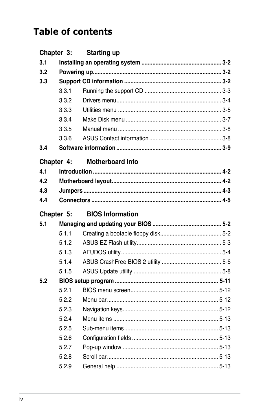 Asus V3-M2NC61P User Manual | Page 4 / 104